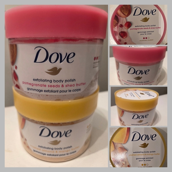 DOVE Exfoliating Body Polish Set Almond/Mango Pomegranate/Shea New - Picture 2 of 15